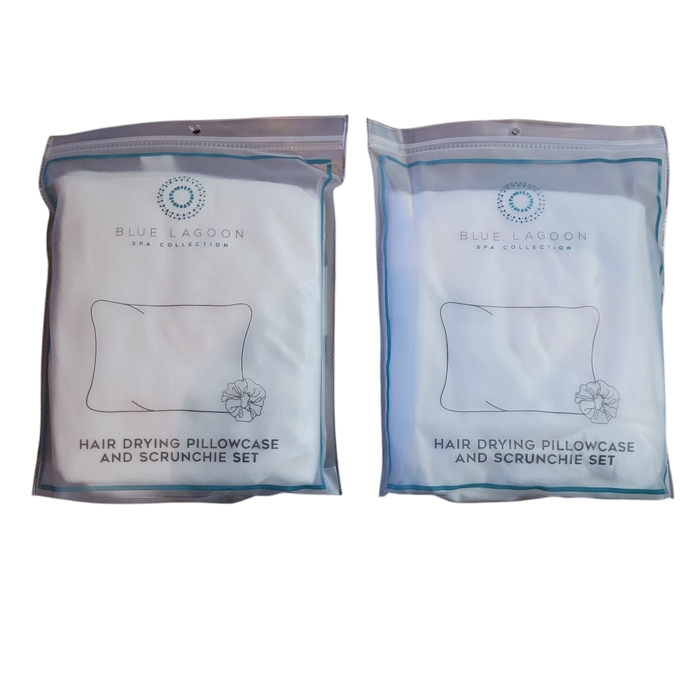 Nwt! Blue Lagoon Spa Collection Hair Drying Pillowcase & Scrunchie Set 20" x 30"